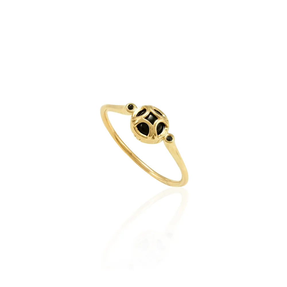 Minimal Jewelry Natural Black Onyx 18K Solid Yellow Gold Stackable Band Ring