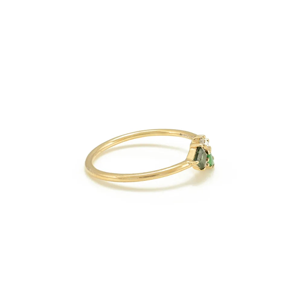 Minimal Jewelry Natural Emerald Sapphire & Diamond 18K Solid Yellow Gold Ring