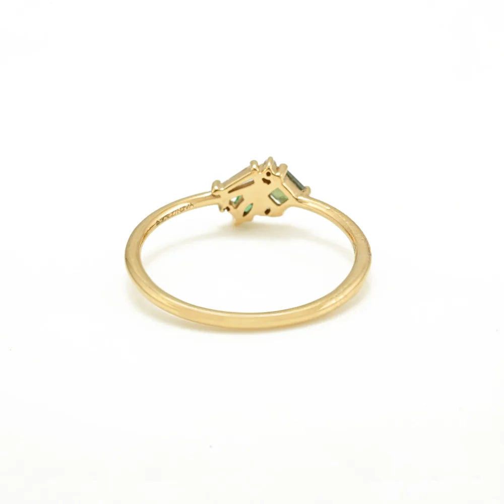 Minimal Jewelry Natural Emerald Sapphire & Diamond 18K Solid Yellow Gold Ring