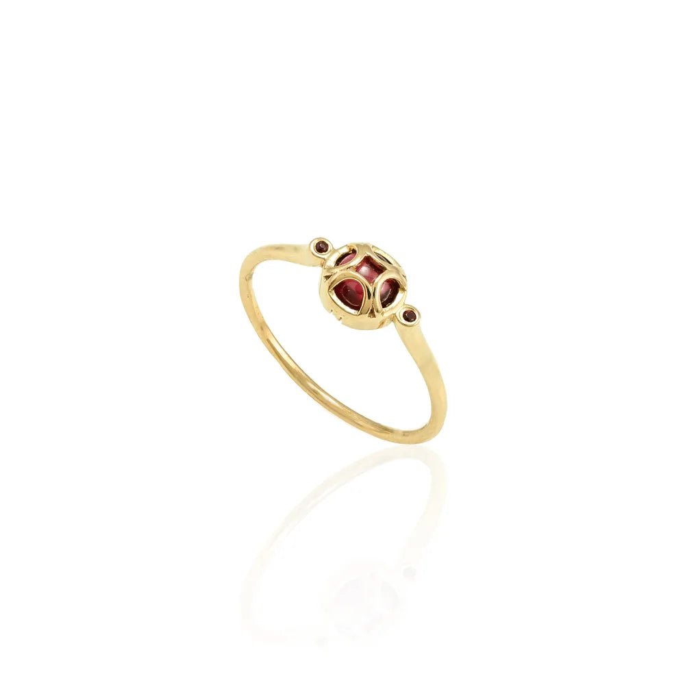 Minimal Jewelry Natural Garnet 18K Solid Yellow Gold January Birthstone Ring