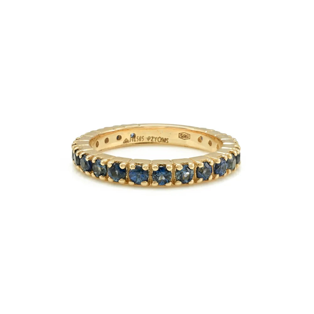 Handmade Fine Jewelry 14K Yellow Gold Natural Blue Sapphire Full Eternity Band Ring