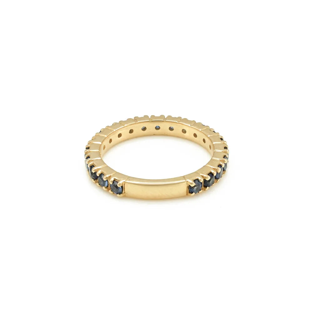 Handmade Fine Jewelry 14K Yellow Gold Natural Blue Sapphire Full Eternity Band Ring