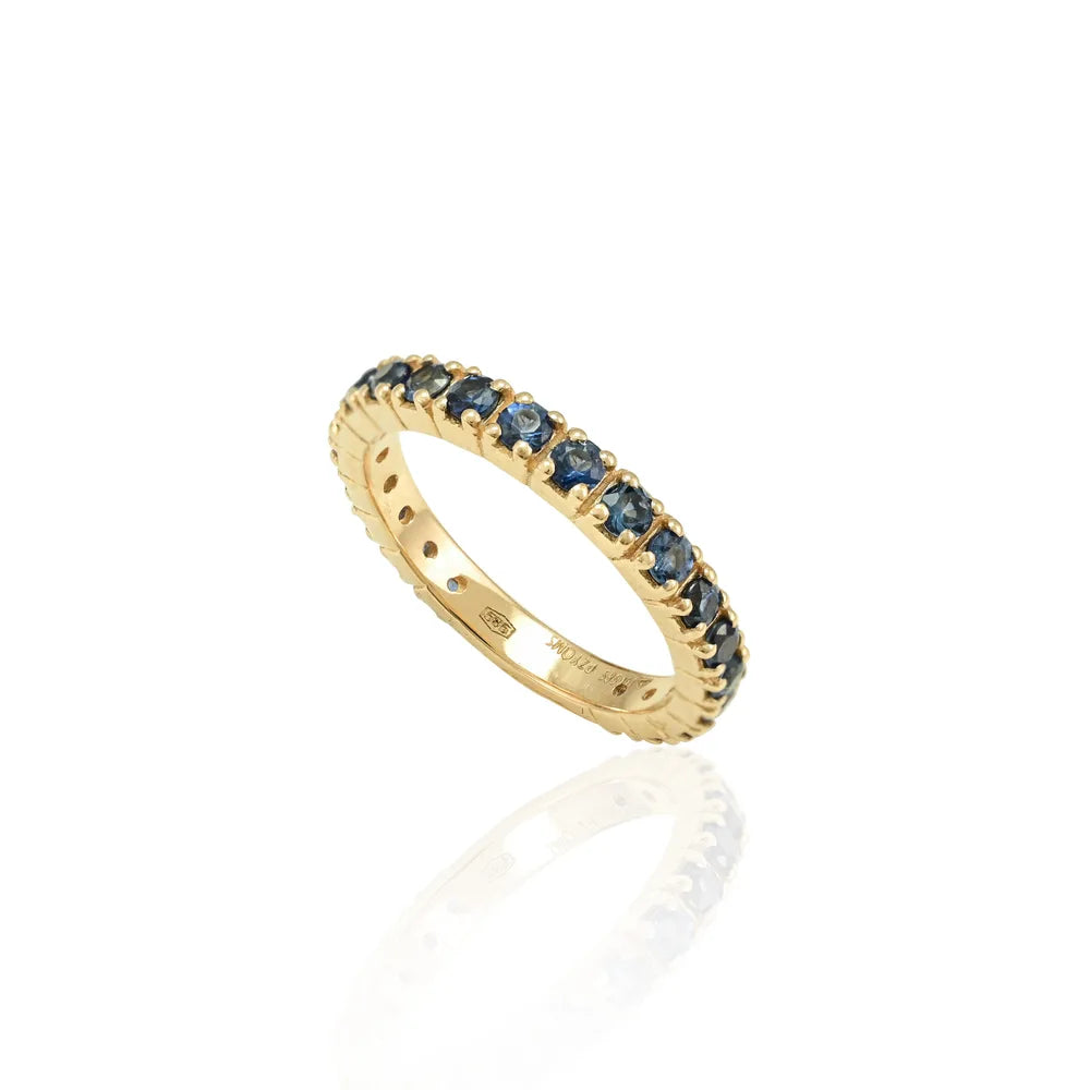 Handmade Fine Jewelry 14K Yellow Gold Natural Blue Sapphire Full Eternity Band Ring