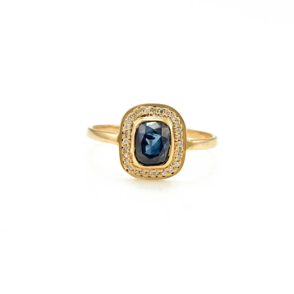 Best Selling Product Natural Blue Sapphire & Diamond 18K Fine Yellow Gold Ring