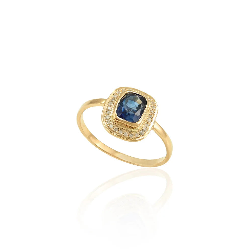 Best Selling Product Natural Blue Sapphire & Diamond 18K Fine Yellow Gold Ring