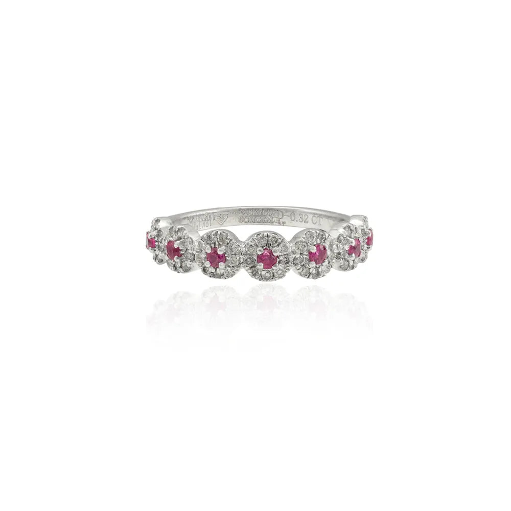 Classic Hot Selling Product Natural Ruby & Diamond 18K White Gold Full Stackable Band Ring