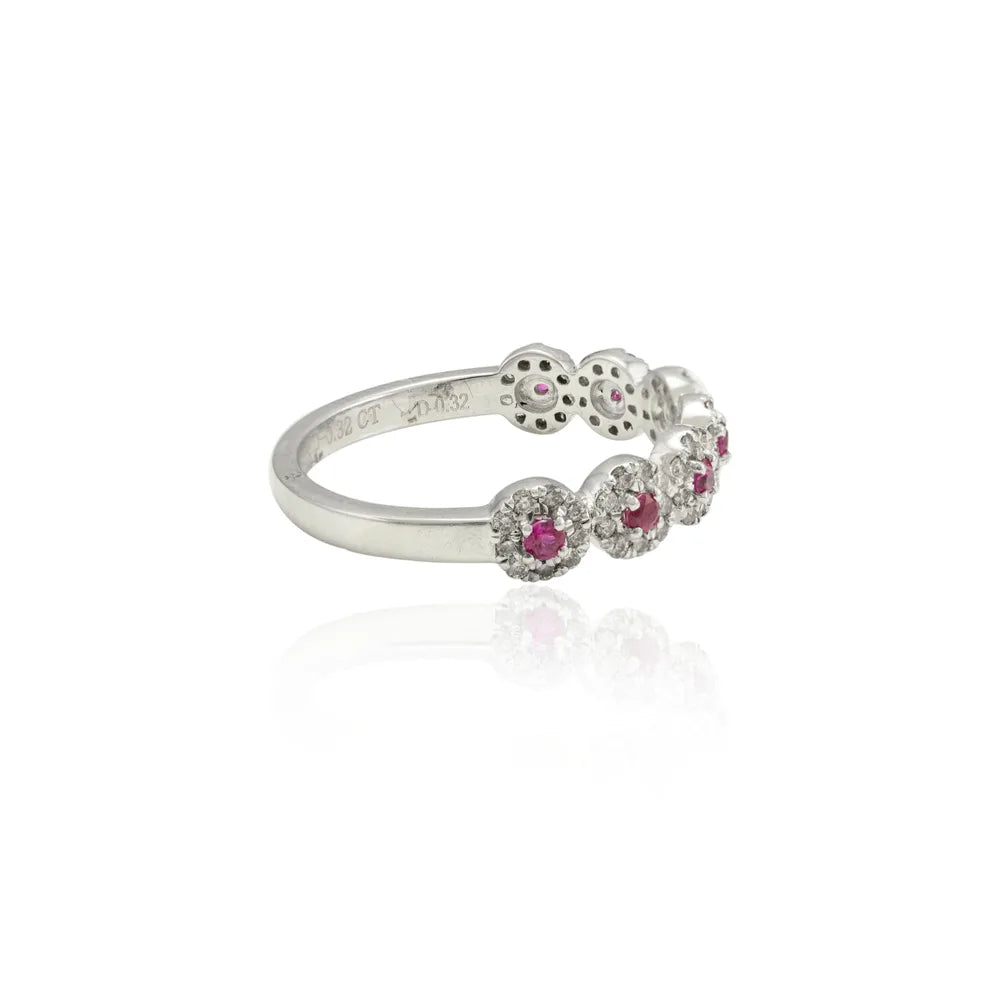 Classic Hot Selling Product Natural Ruby & Diamond 18K White Gold Full Stackable Band Ring