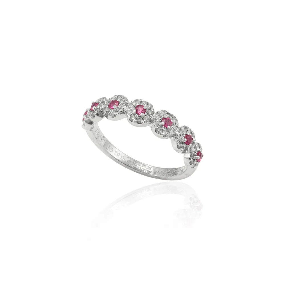 Classic Hot Selling Product Natural Ruby & Diamond 18K White Gold Full Stackable Band Ring