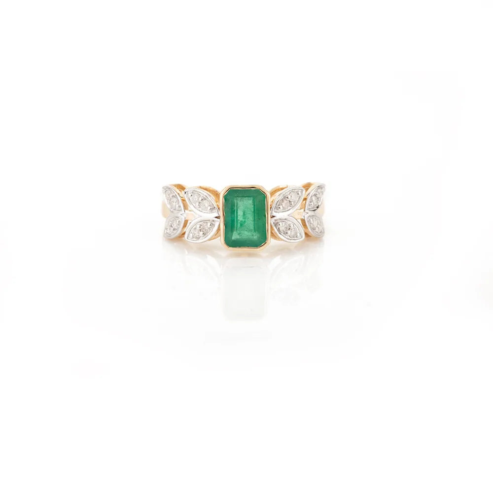 Wholesale Jewelry 18K Yellow Gold Natural Emerald & Diamond Ring