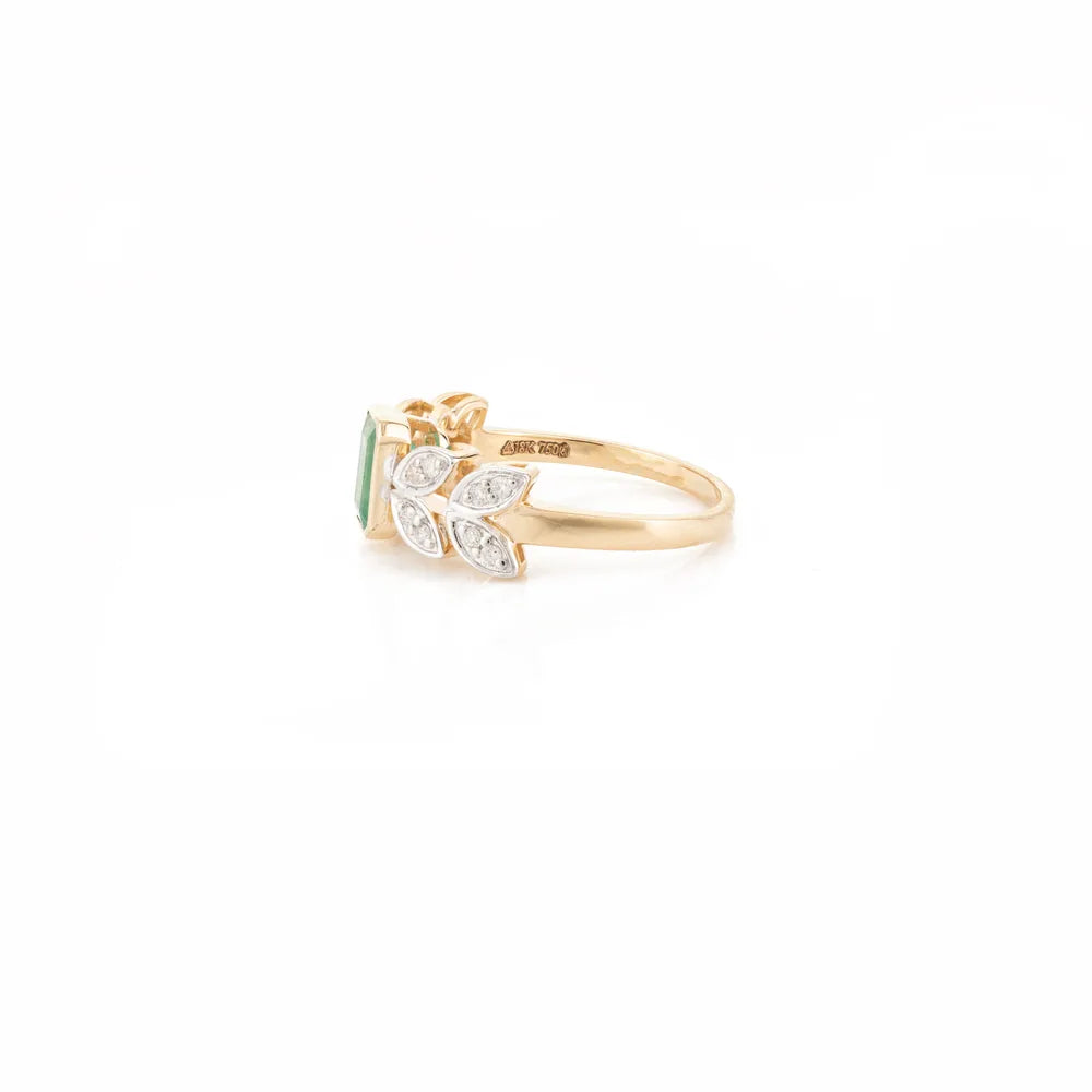 Wholesale Jewelry 18K Yellow Gold Natural Emerald & Diamond Ring