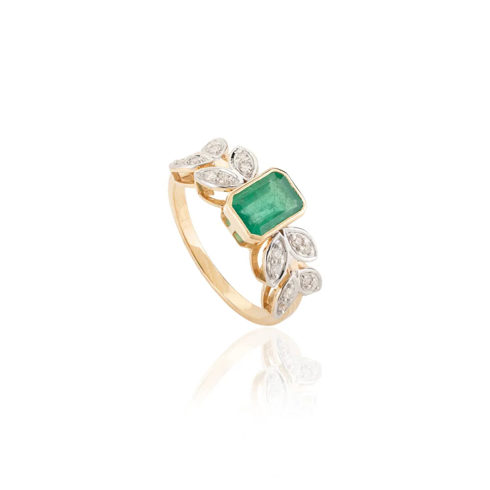 Wholesale Jewelry 18K Yellow Gold Natural Emerald & Diamond Ring