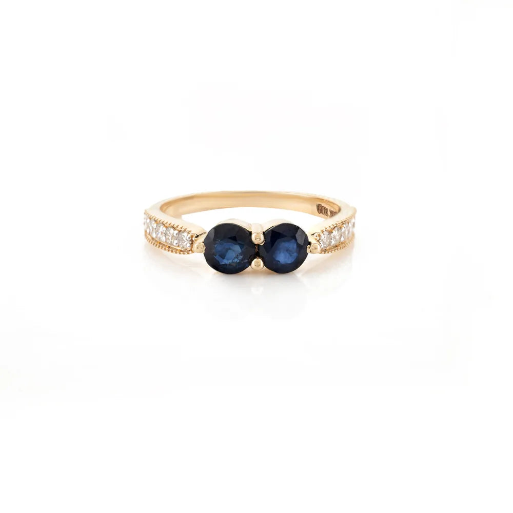 Latest Design Natural Sapphire & Diamond 18K Yellow Gold Two Gemstone Ring