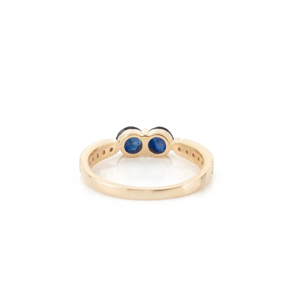 Latest Design Natural Sapphire & Diamond 18K Yellow Gold Two Gemstone Ring