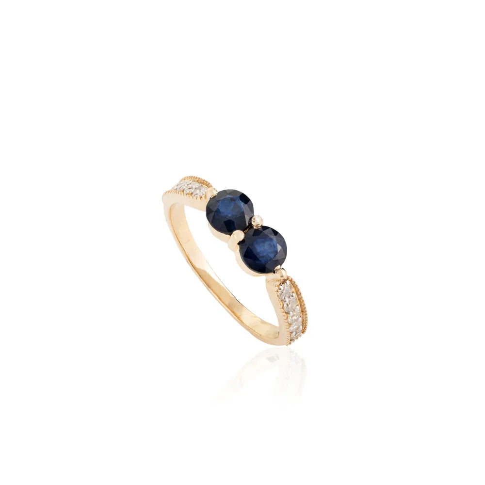 Latest Design Natural Sapphire & Diamond 18K Yellow Gold Two Gemstone Ring