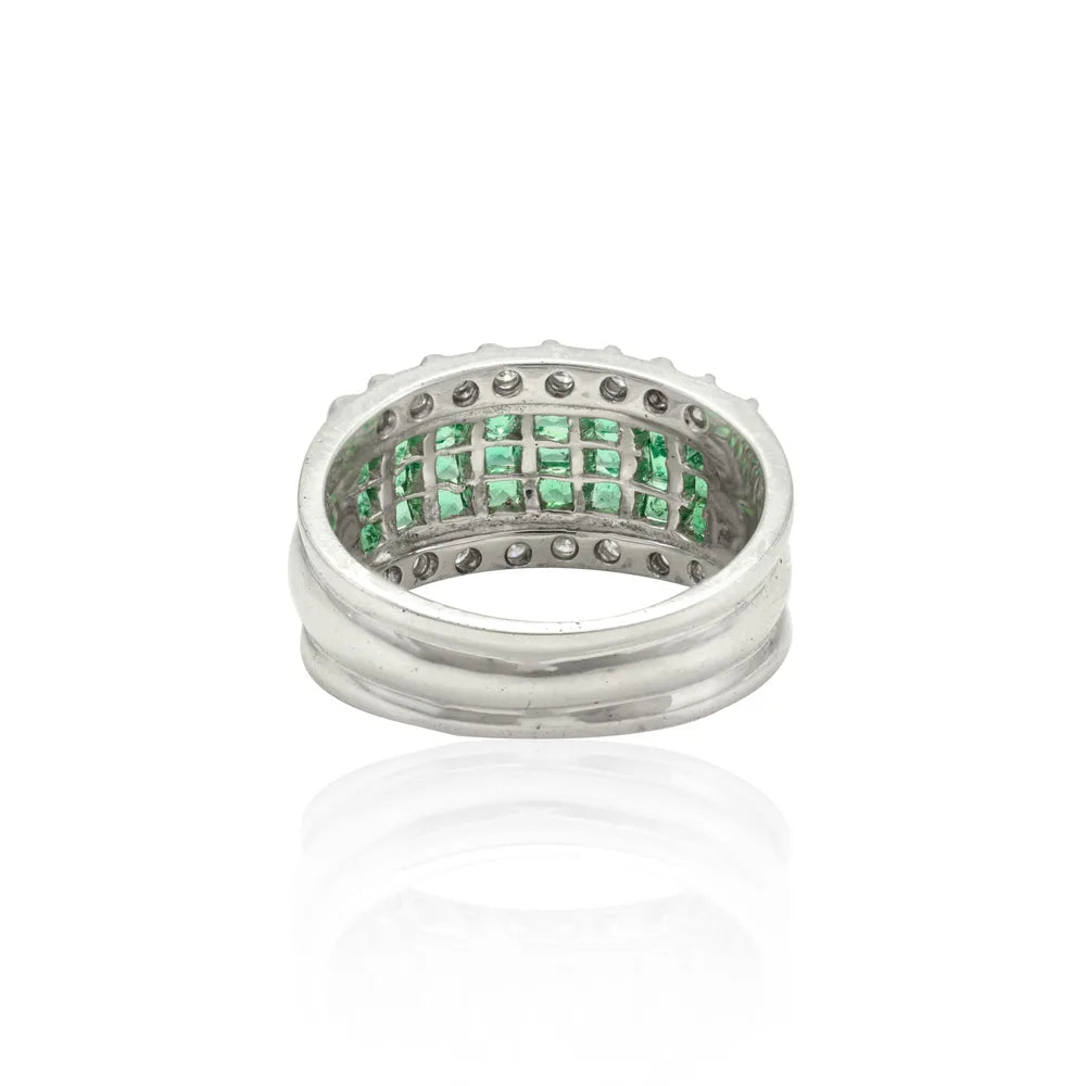 Precious Gemstone Jewelry Natural Emerald & Diamond 18K Solid White Gold Wedding Band Ring