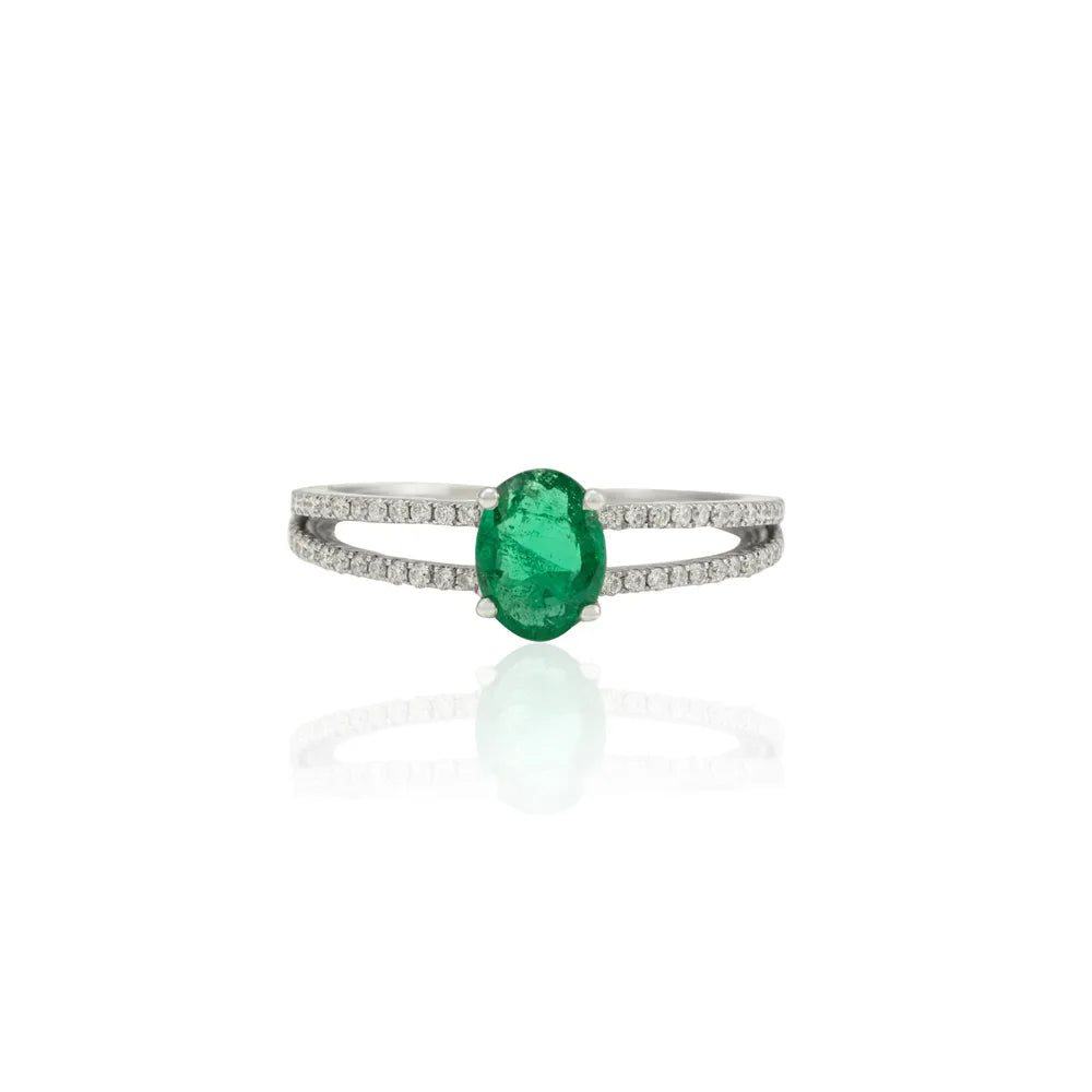 Bulk Jewelry Natural Precious Gemstone Emerald & Diamond 18K Fine White Gold Ring