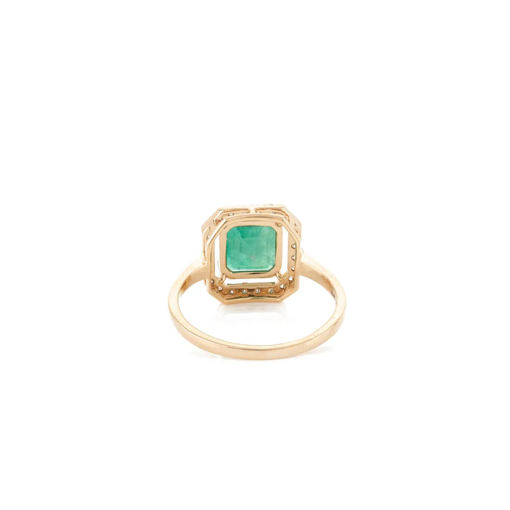 May Birthstone Natural Emerald & Diamond 18K Solid Gold Engagement Ring