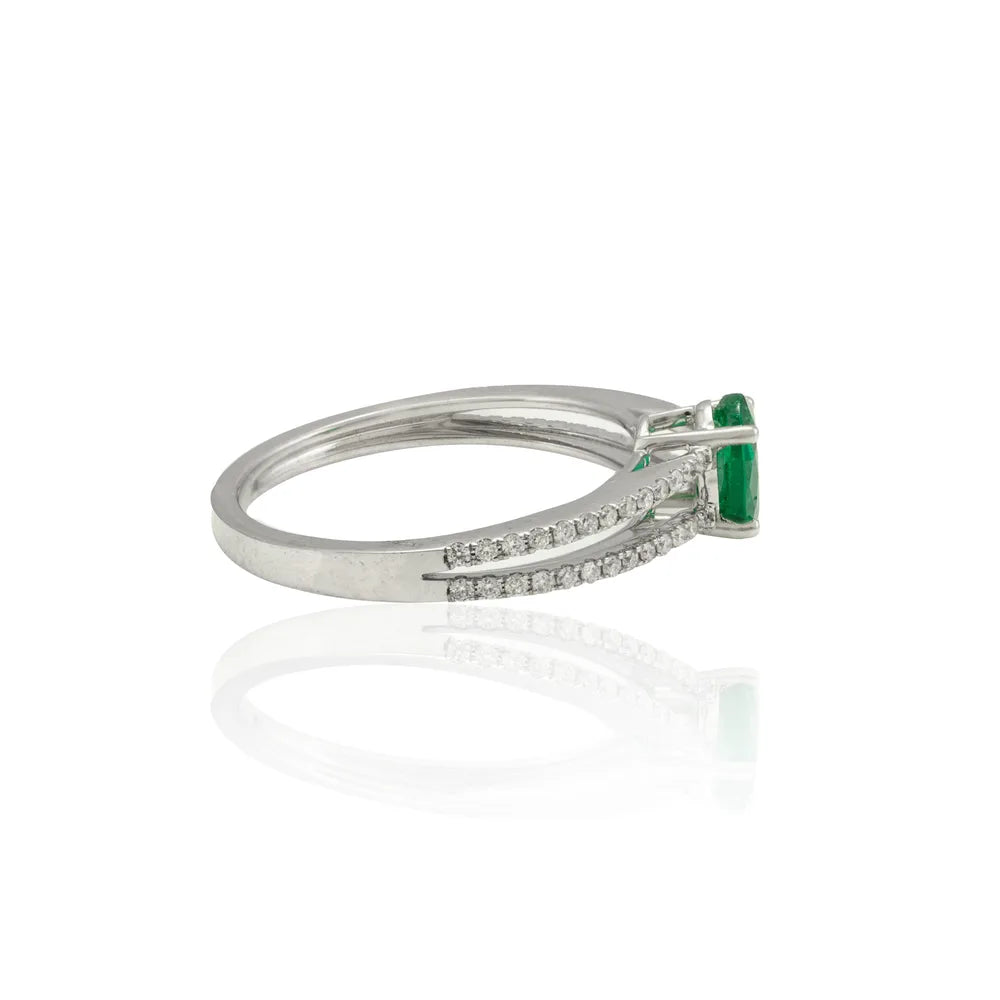 Bulk Jewelry Natural Precious Gemstone Emerald & Diamond 18K Fine White Gold Ring