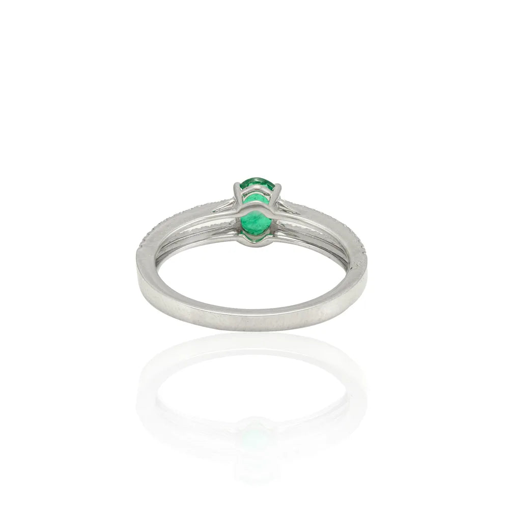 Bulk Jewelry Natural Precious Gemstone Emerald & Diamond 18K Fine White Gold Ring