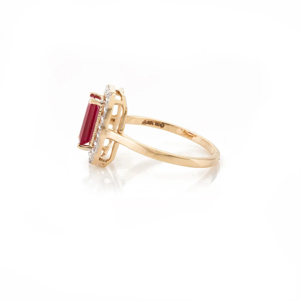 Custom Jewelry Ruby & Diamond 18K Solid Yellow Gold Genuine Ring