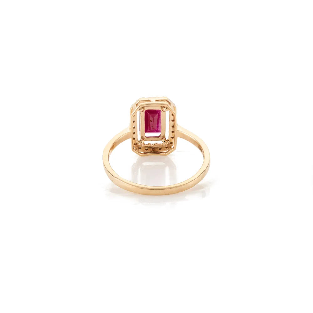 Custom Jewelry Ruby & Diamond 18K Solid Yellow Gold Genuine Ring