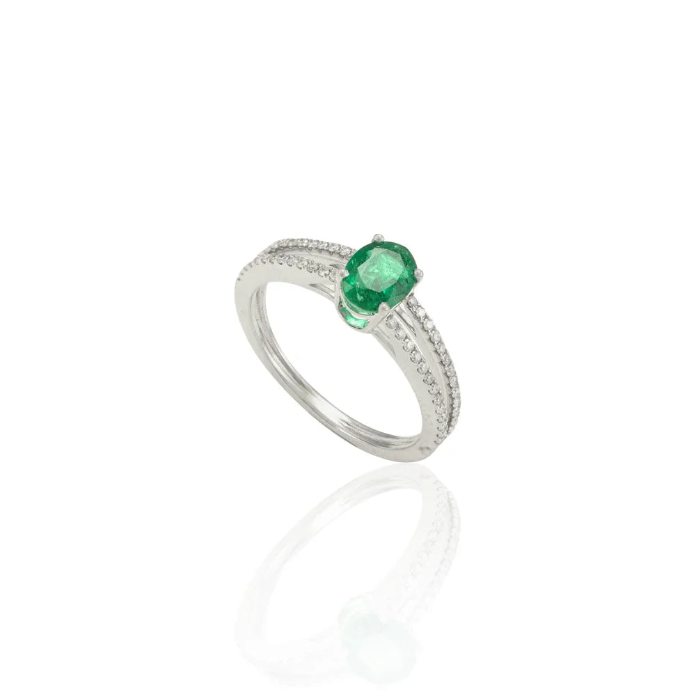 Bulk Jewelry Natural Precious Gemstone Emerald & Diamond 18K Fine White Gold Ring