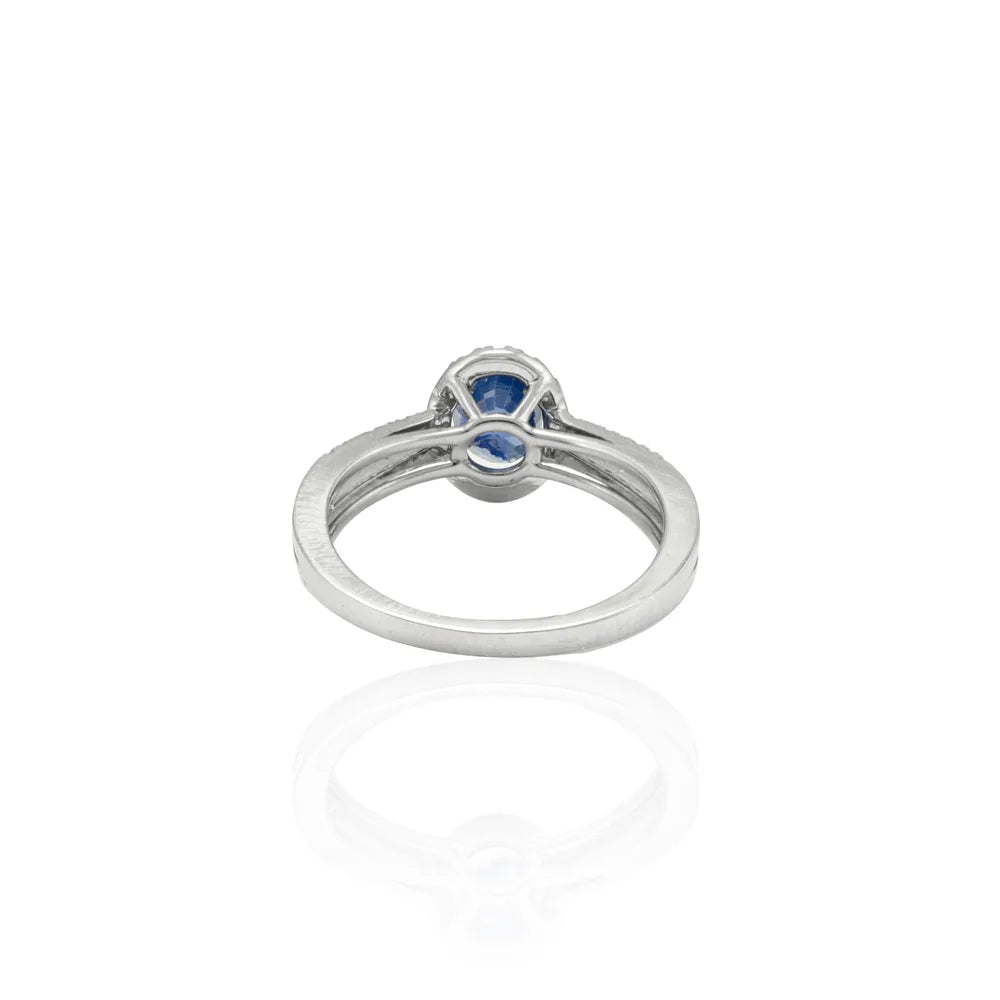 Handmade Jewelry Natural Blue Sapphire & Diamond 18K White Gold Engagement Ring