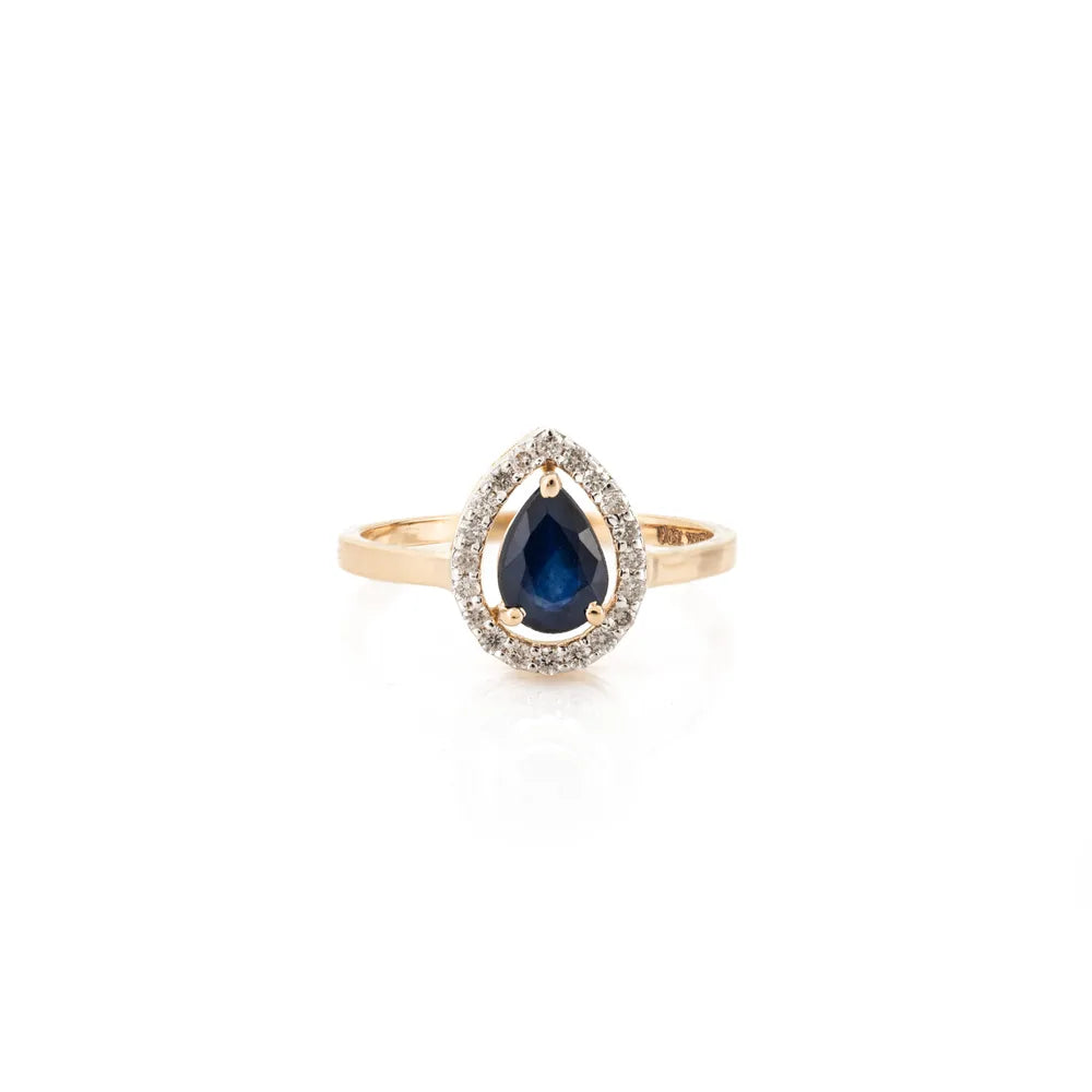 September Birthstone 18K Yellow Gold Natural Blue Sapphire & Diamond Unique Ring