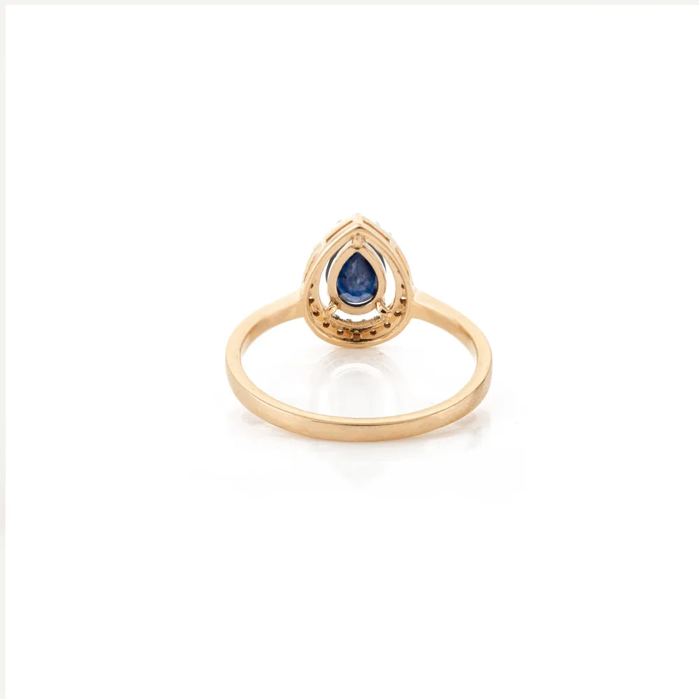 September Birthstone 18K Yellow Gold Natural Blue Sapphire & Diamond Unique Ring