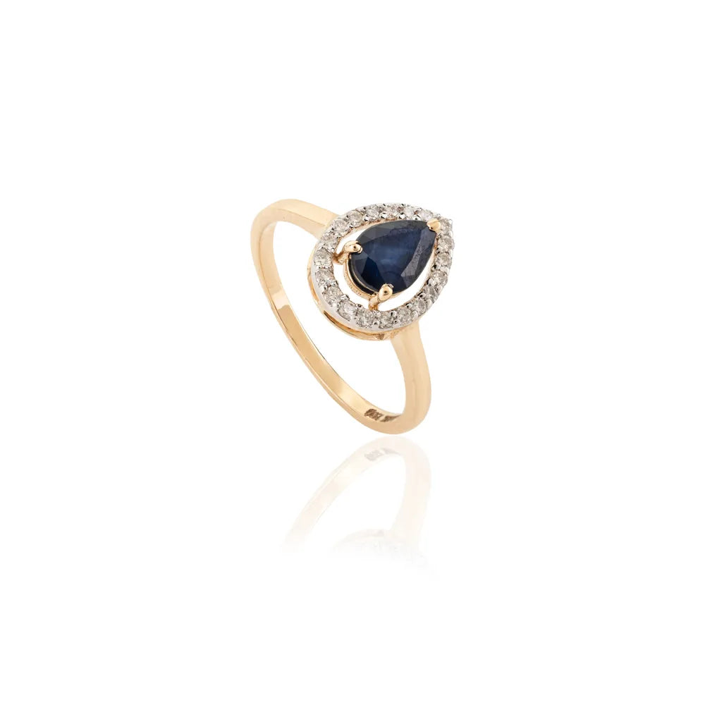 September Birthstone 18K Yellow Gold Natural Blue Sapphire & Diamond Unique Ring