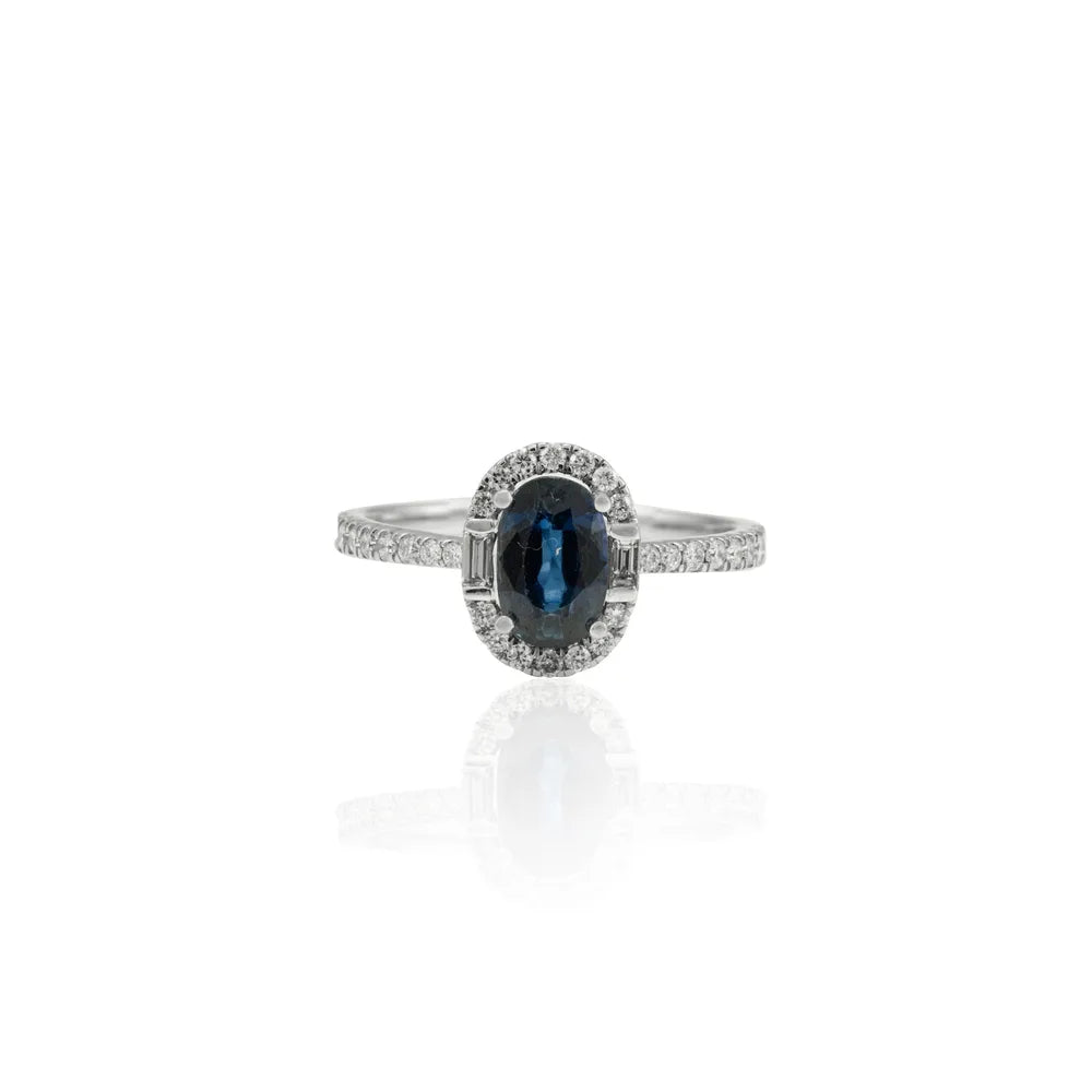 Best Selling Product Natural Blue Sapphire & Diamond 18K Solid White Gold Ring