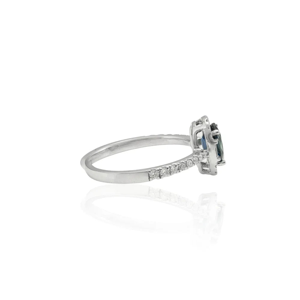 Best Selling Product Natural Blue Sapphire & Diamond 18K Solid White Gold Ring