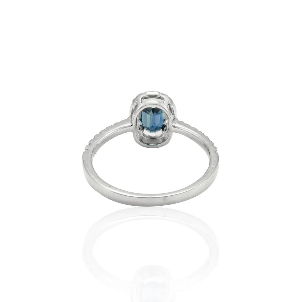 Best Selling Product Natural Blue Sapphire & Diamond 18K Solid White Gold Ring