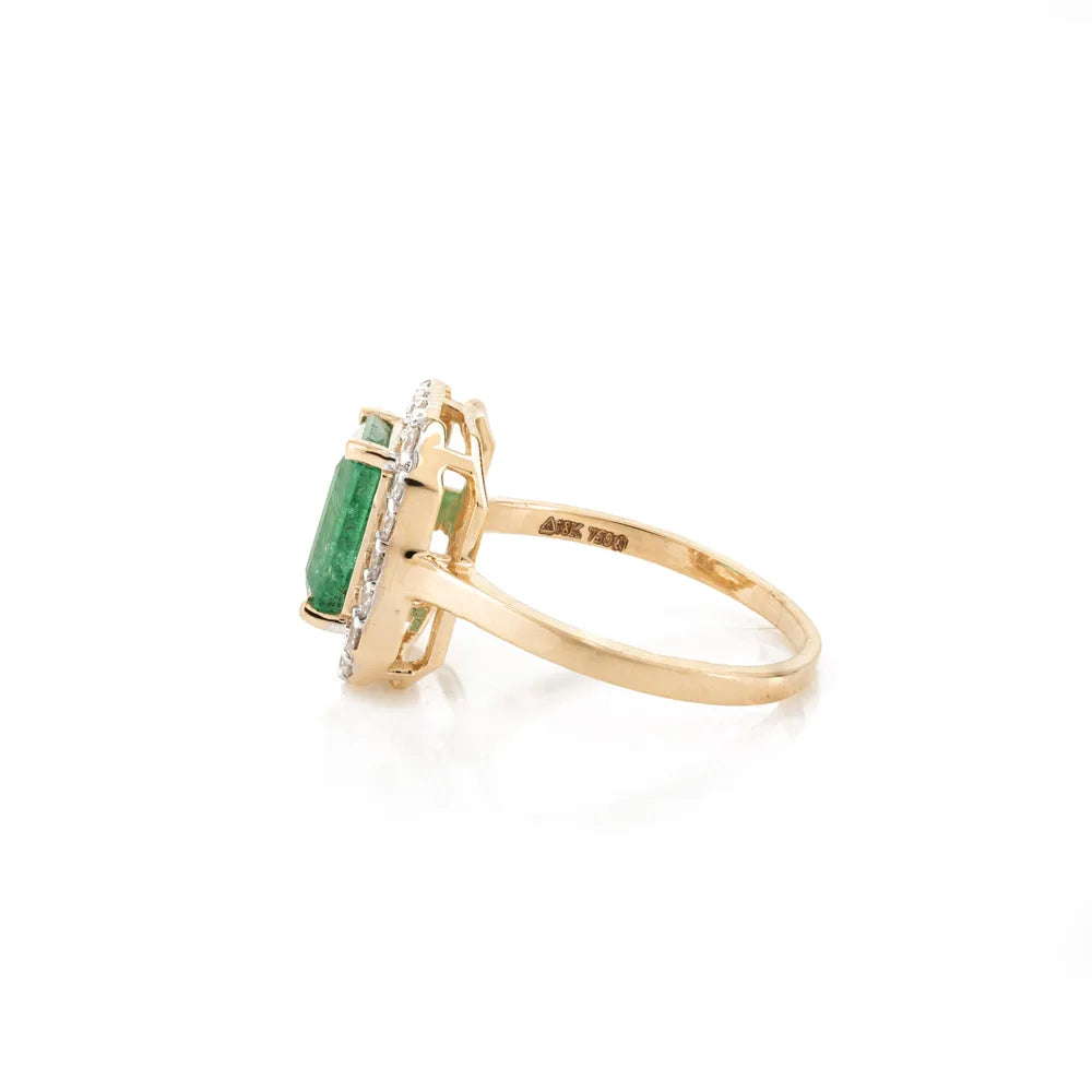 High Quality Product Natural Emerald & Diamond 18K Yellow Gold Handmade Ring