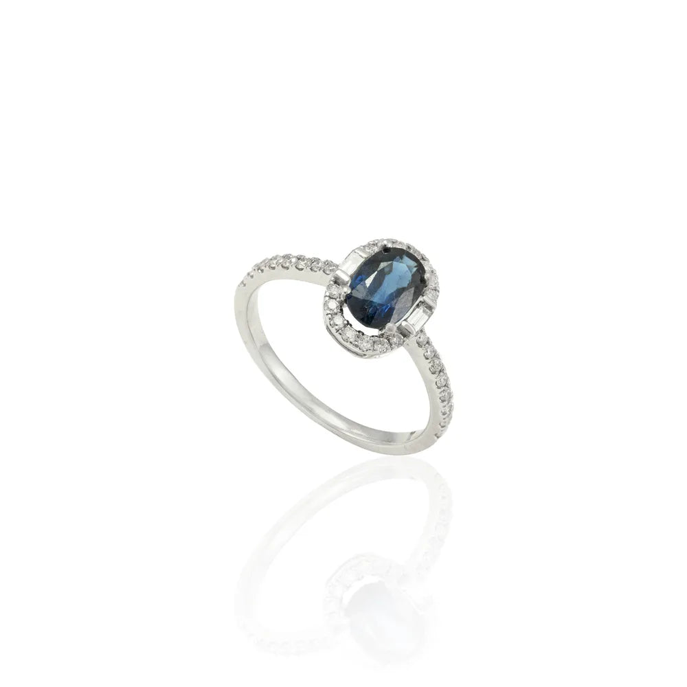 Best Selling Product Natural Blue Sapphire & Diamond 18K Solid White Gold Ring