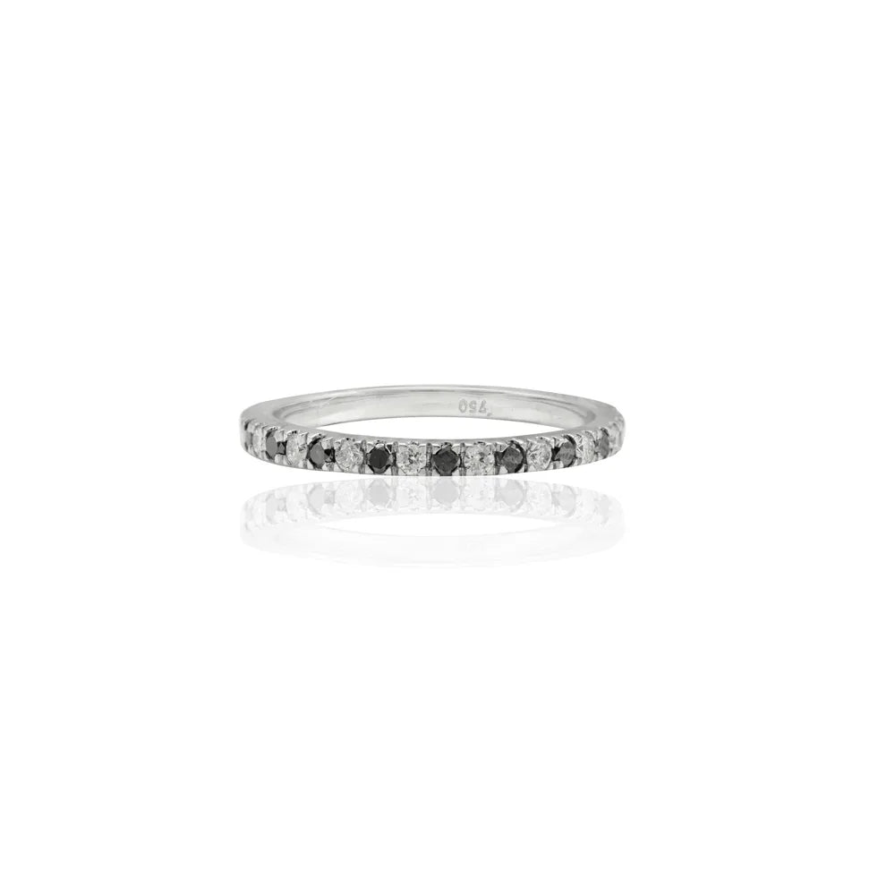 Fine Jewelry Natural Black & White Diamond Solid 18K Gold Eternity Band Ring