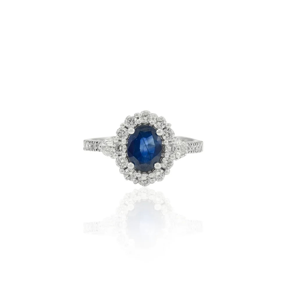 Bulk Jewelry Natural Blue Sapphire & Diamond 18K White Gold September Birthstone Ring