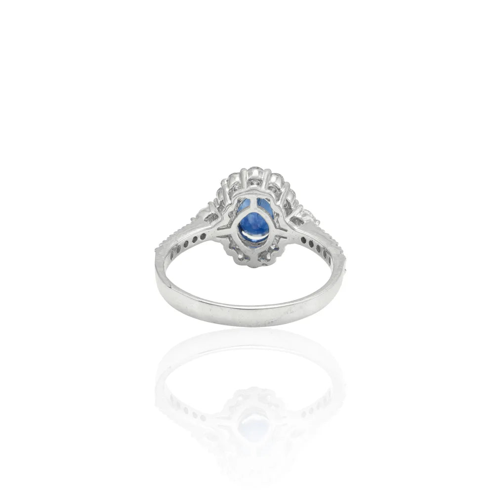 Bulk Jewelry Natural Blue Sapphire & Diamond 18K White Gold September Birthstone Ring