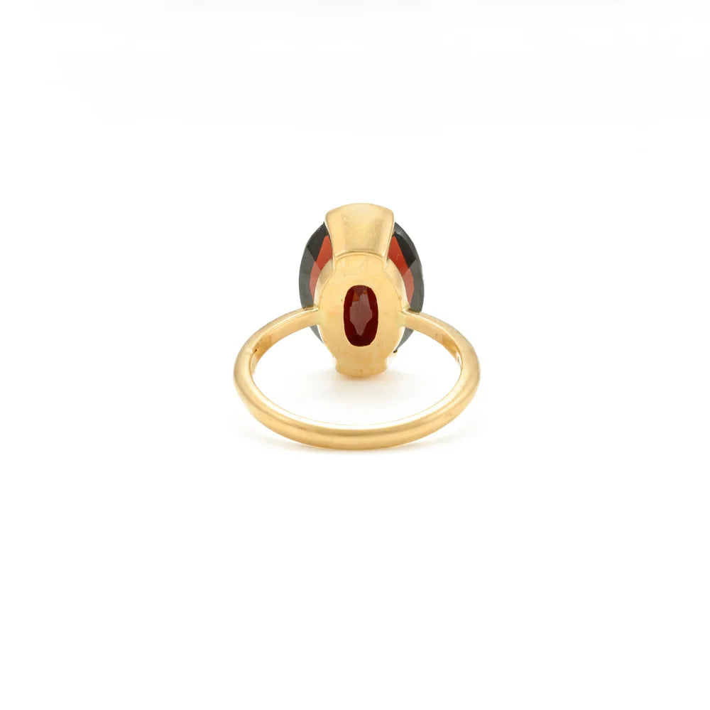 Fashionable Jewelry Natural Garnet 18K Solid Yellow Gold Single Stone Ring