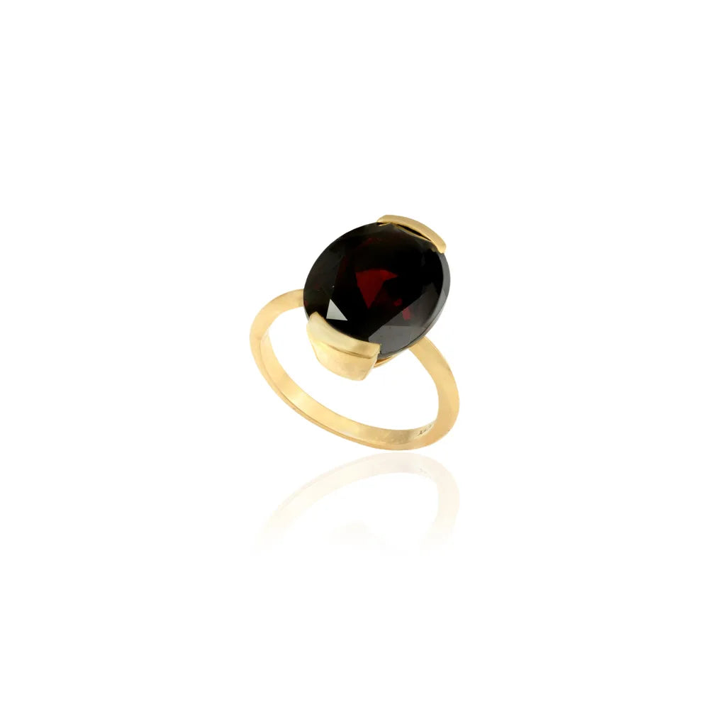 Fashionable Jewelry Natural Garnet 18K Solid Yellow Gold Single Stone Ring