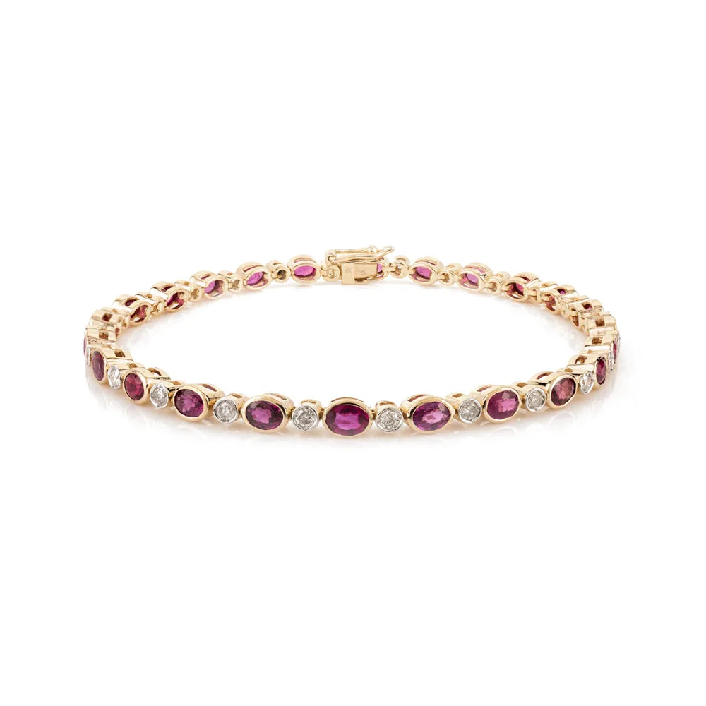 Bulk Jewelry Oval Cut Ruby & Diamond 18K Solid Yellow Gold Tennis Bracelet