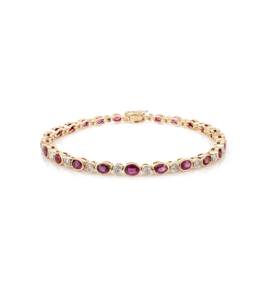 Bulk Jewelry Oval Cut Ruby & Diamond 18K Solid Yellow Gold Tennis Bracelet