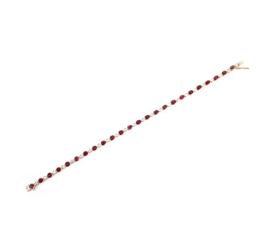 July Birthstone Natural Ruby & Diamond 18K Yellow Gold Tennis Bracelet