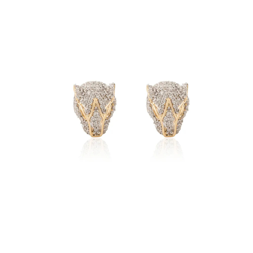 Best Quality Product 18K Solid Yellow Gold Natural Diamond Panther Stud Earrings