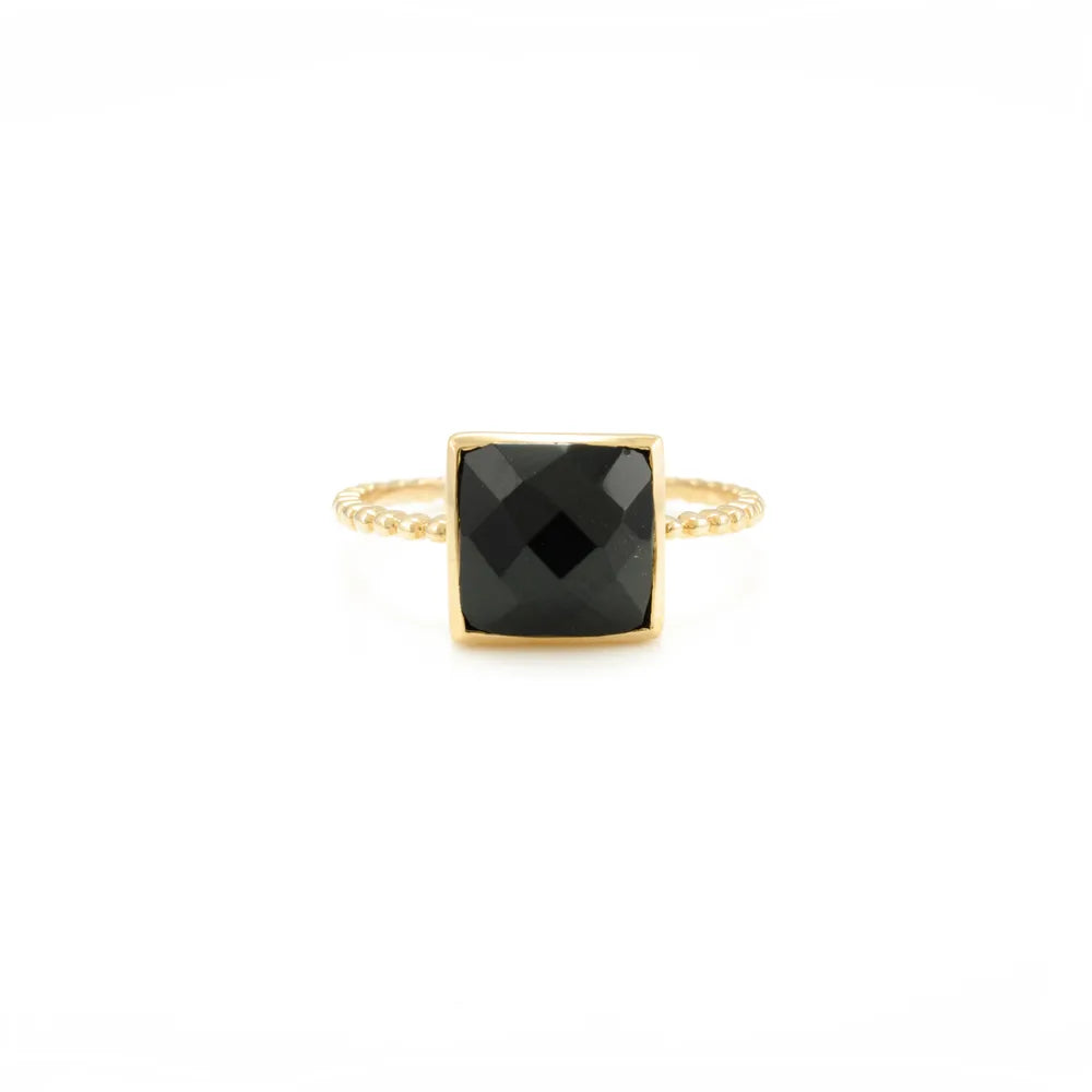 Handmade Jewelry Natural Black Onyx 14K Solid Yellow Gold Single Stone Ring