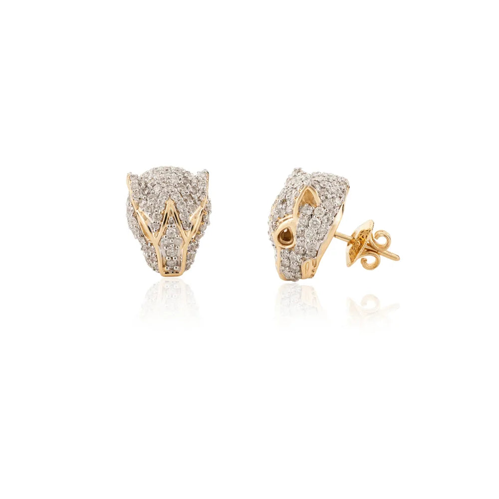 Best Quality Product 18K Solid Yellow Gold Natural Diamond Panther Stud Earrings