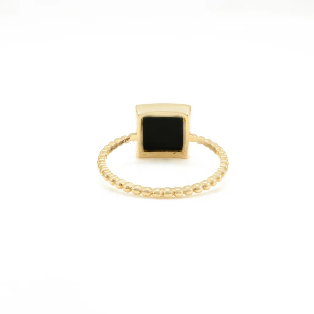 Handmade Jewelry Natural Black Onyx 14K Solid Yellow Gold Single Stone Ring