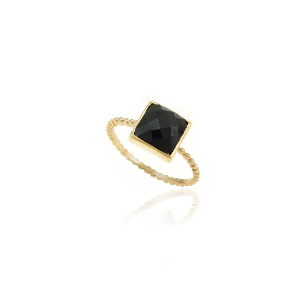 Handmade Jewelry Natural Black Onyx 14K Solid Yellow Gold Single Stone Ring