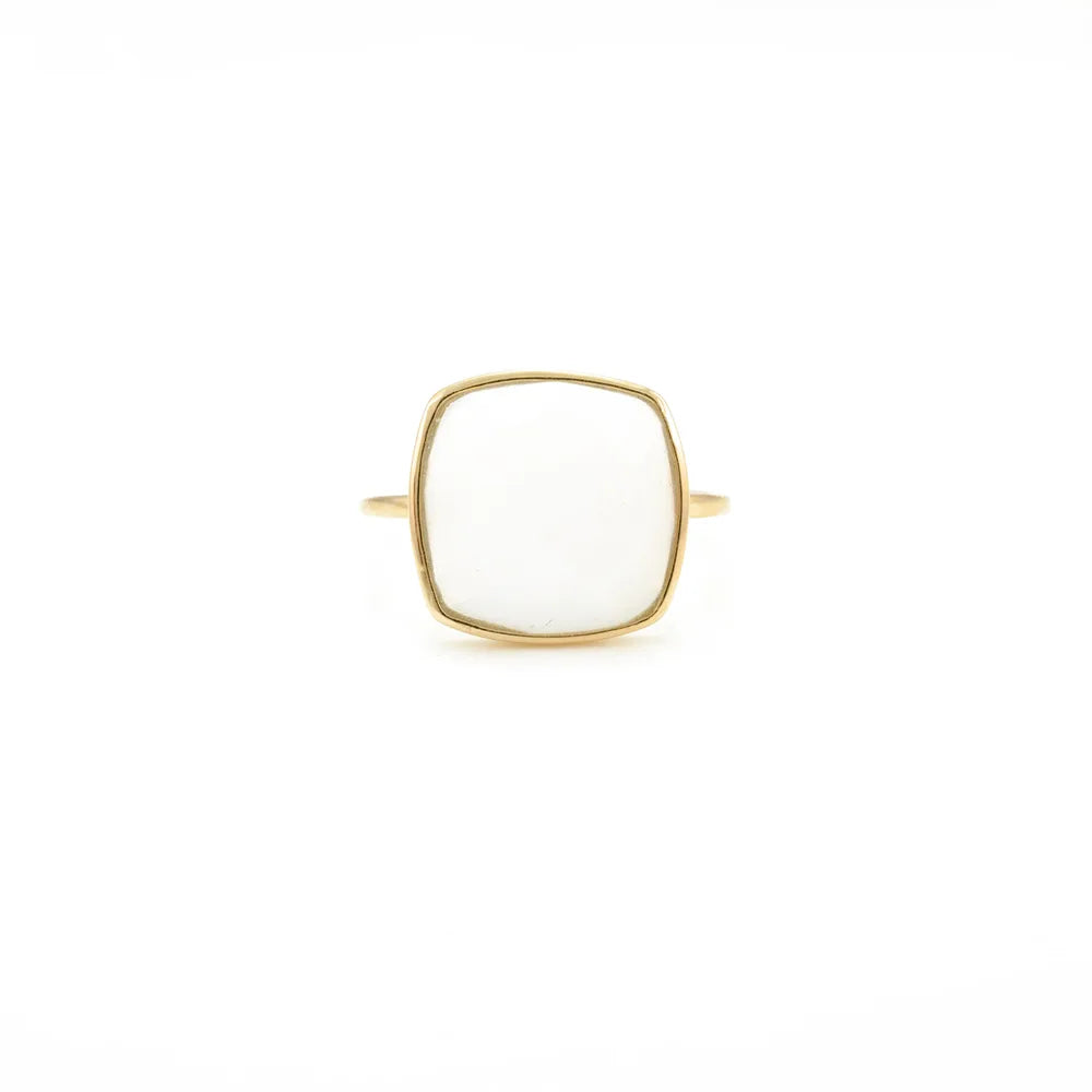 Minimal Jewelry Natural Chalcedony 14K Solid Yellow Gold Statement Ring