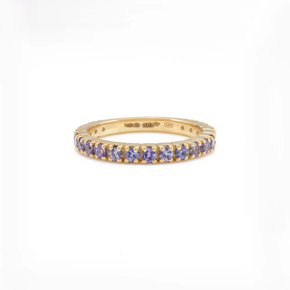 Minimalist Jewelry Natural Tanzanite 14K Solid Yellow Gold Full Eternity Band Ring